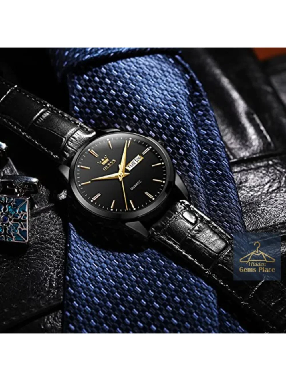 Men's Quartz Dress Watch with Day Date Luminous Hands Stainless Steel Leather